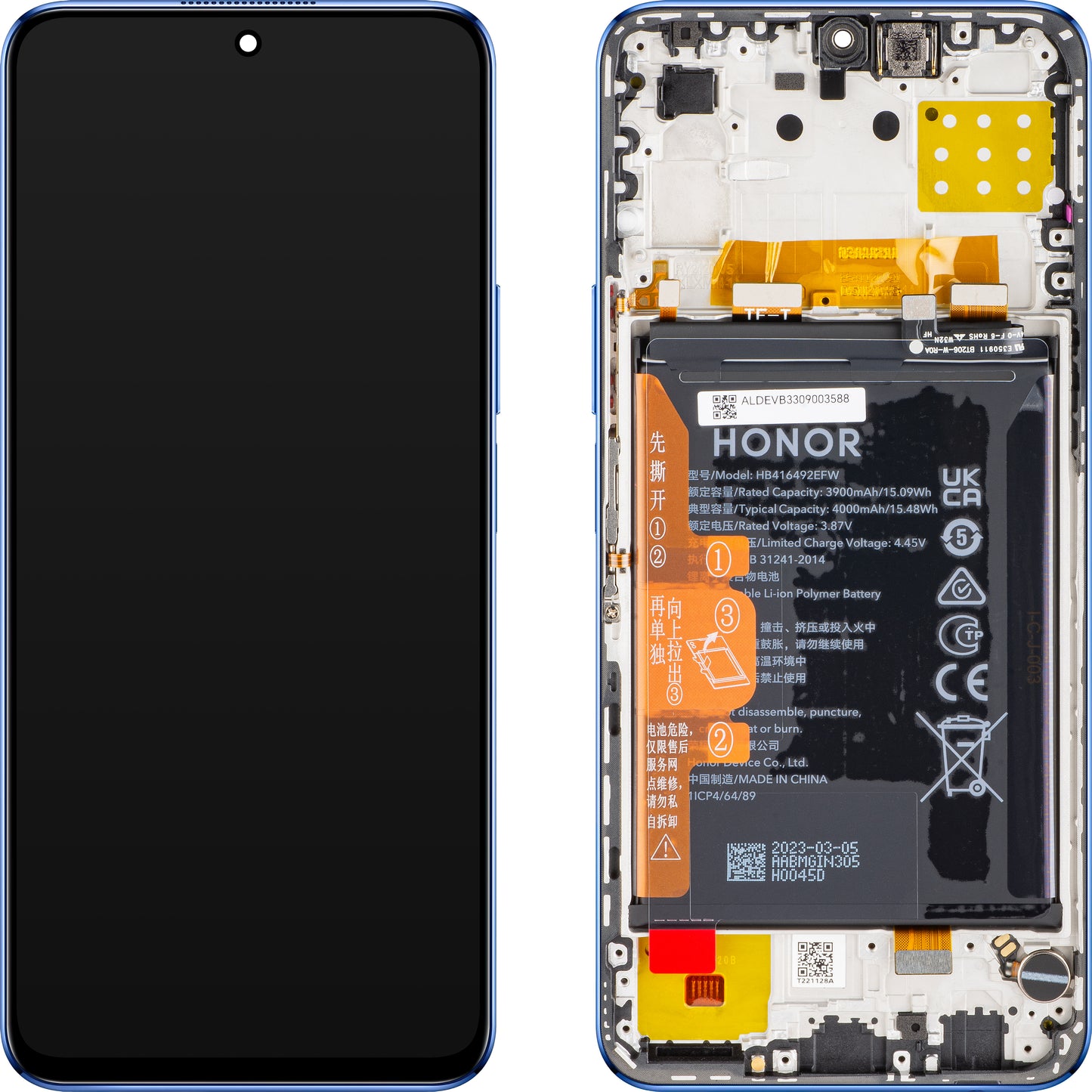 Οθόνη αφής Οθόνη αφής Honor X8 4G, με πλαίσιο και μπαταρία, μπλε (Ocean Blue), Service Pack 0235ACDR