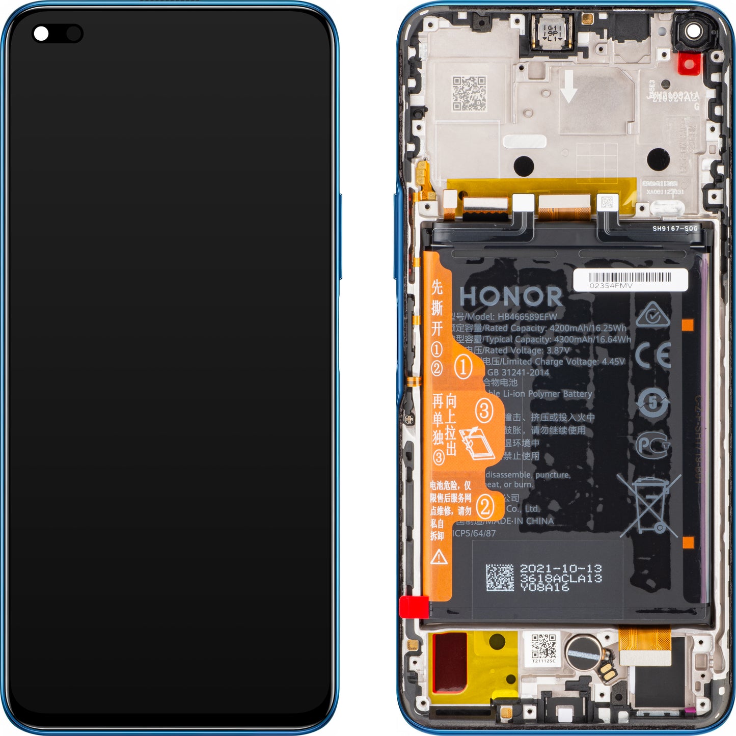 Οθόνη αφής Honor 50 Lite, με πλαίσιο και μπαταρία, βαθύ μπλε της θάλασσας, πακέτο σέρβις 02354FMW