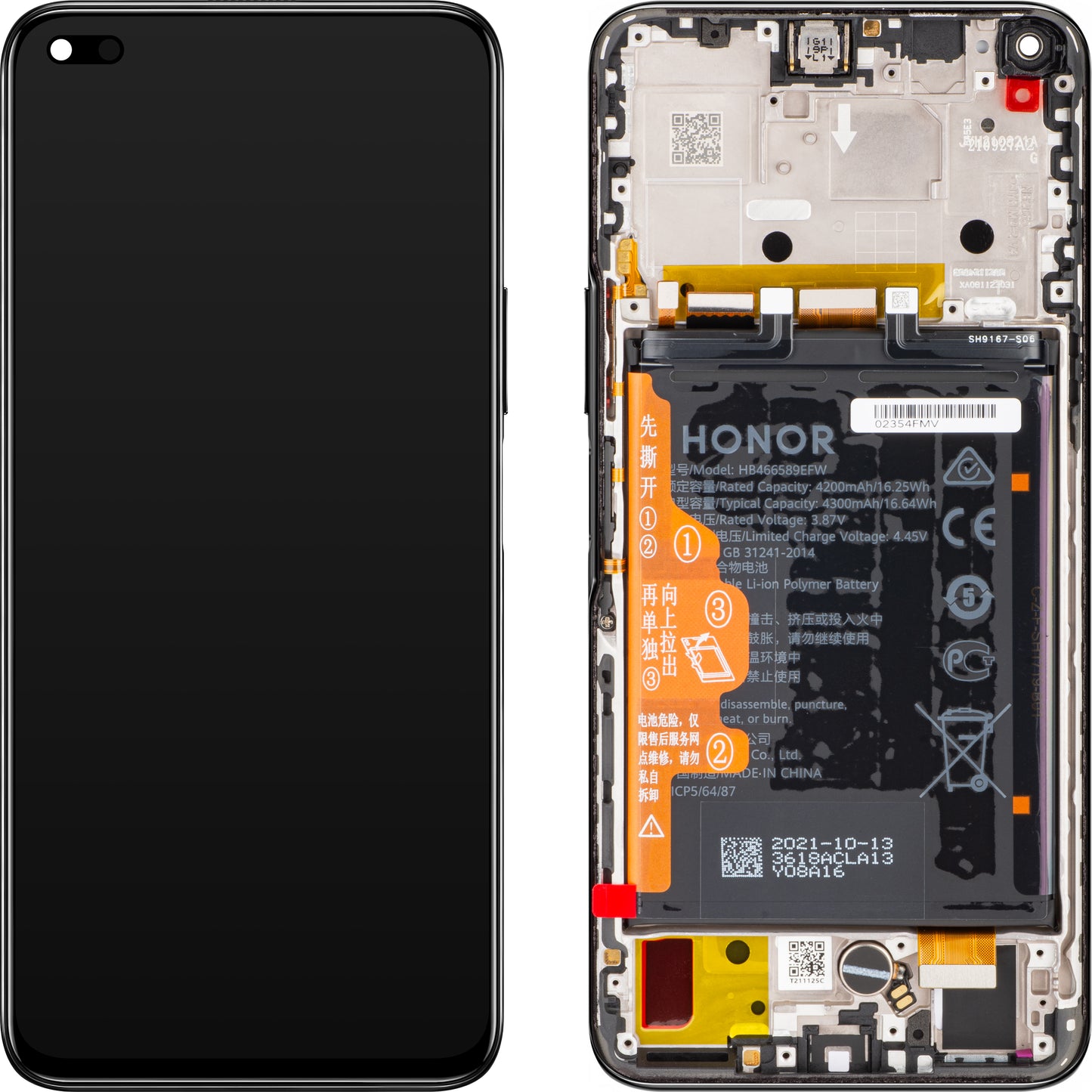 Οθόνη αφής Honor 50 Lite, με πλαίσιο και μπαταρία, Μαύρο (Midnight Black), πακέτο σέρβις 02354FMV