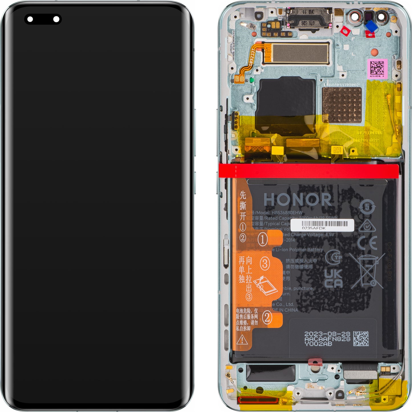 Οθόνη αφής με οθόνη αφής Honor Magic5 Pro, με πλαίσιο και μπαταρία, Meadow Green, Service Pack 0235AFDK