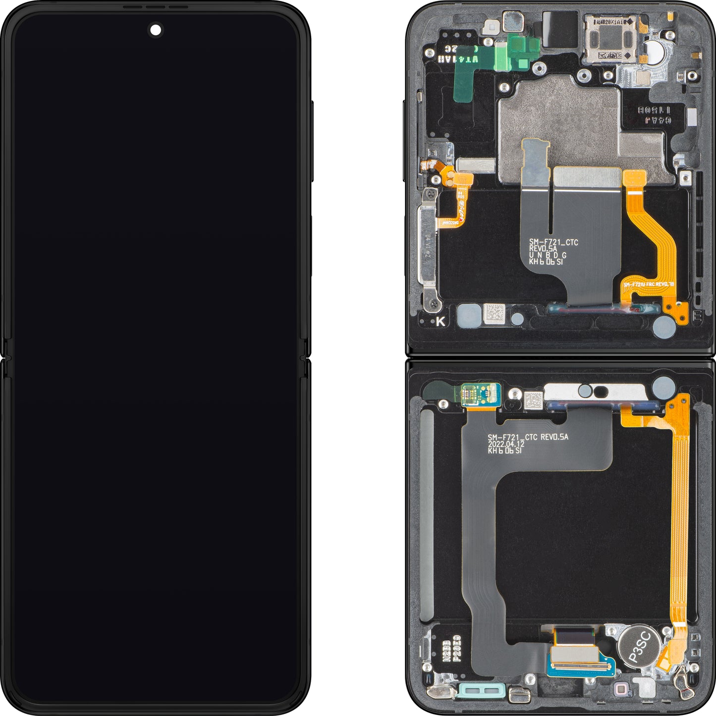 Οθόνη με οθόνη αφής Samsung Galaxy Z Flip4 F721, με πλαίσιο, υποεσωτερικό, μαύρο, Service Pack GH82-29440E