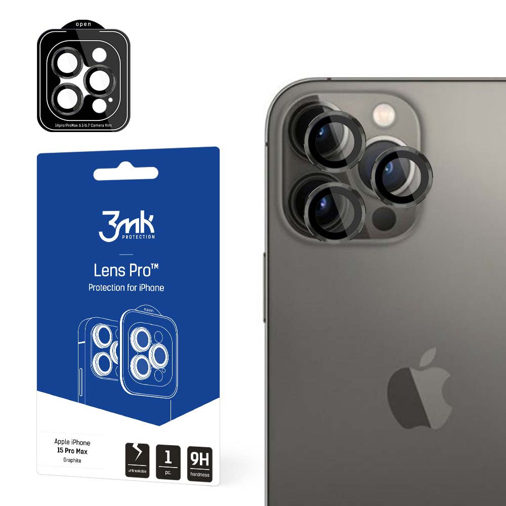 Προστατευτική Μεμβράνη Κάμερας Πίσω 3MK για Apple iPhone 15 Pro Max, Ενισχυμένο Γυαλί, Μαύρη