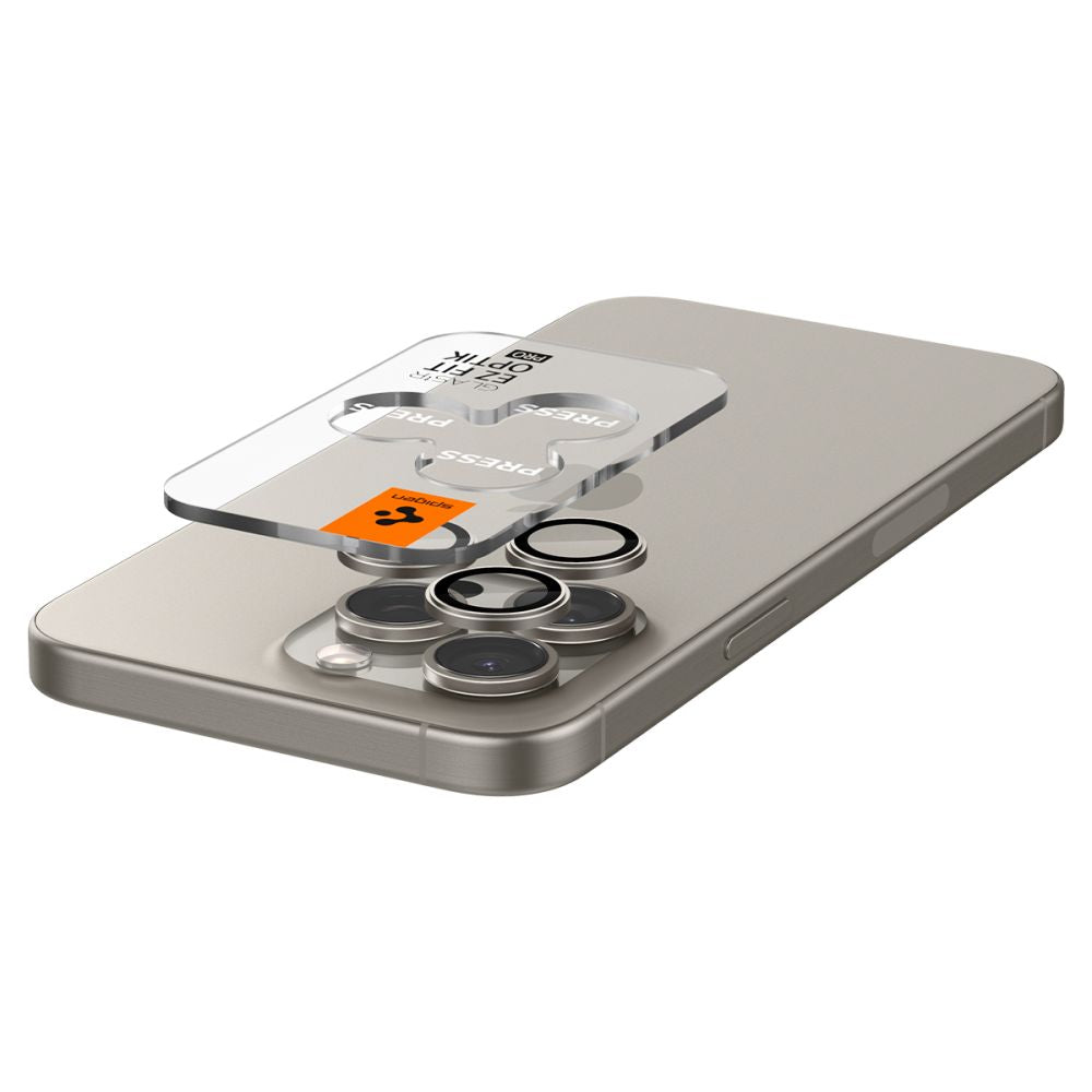 Προστατευτική μεμβράνη πίσω κάμερας Spigen EZ FIT για Apple iPhone 15 Pro Max / 15 Pro, με προστασία γυαλιού, σετ 2 τεμαχίων, γκρι AGL07163