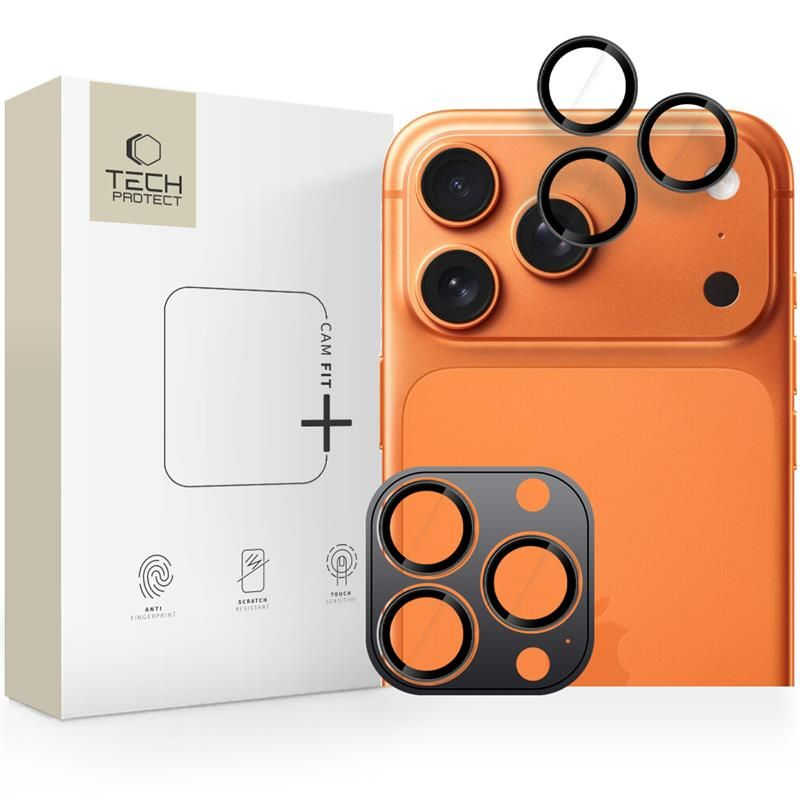 Προστατευτική Μεμβράνη Κάμερας Πίσω Tech-Protect CamRing Fit+ για Apple iPhone 17 Pro Max / 17 Pro / 16 Pro Max, Ενισχυμένο Γυαλί, Πορτοκαλί