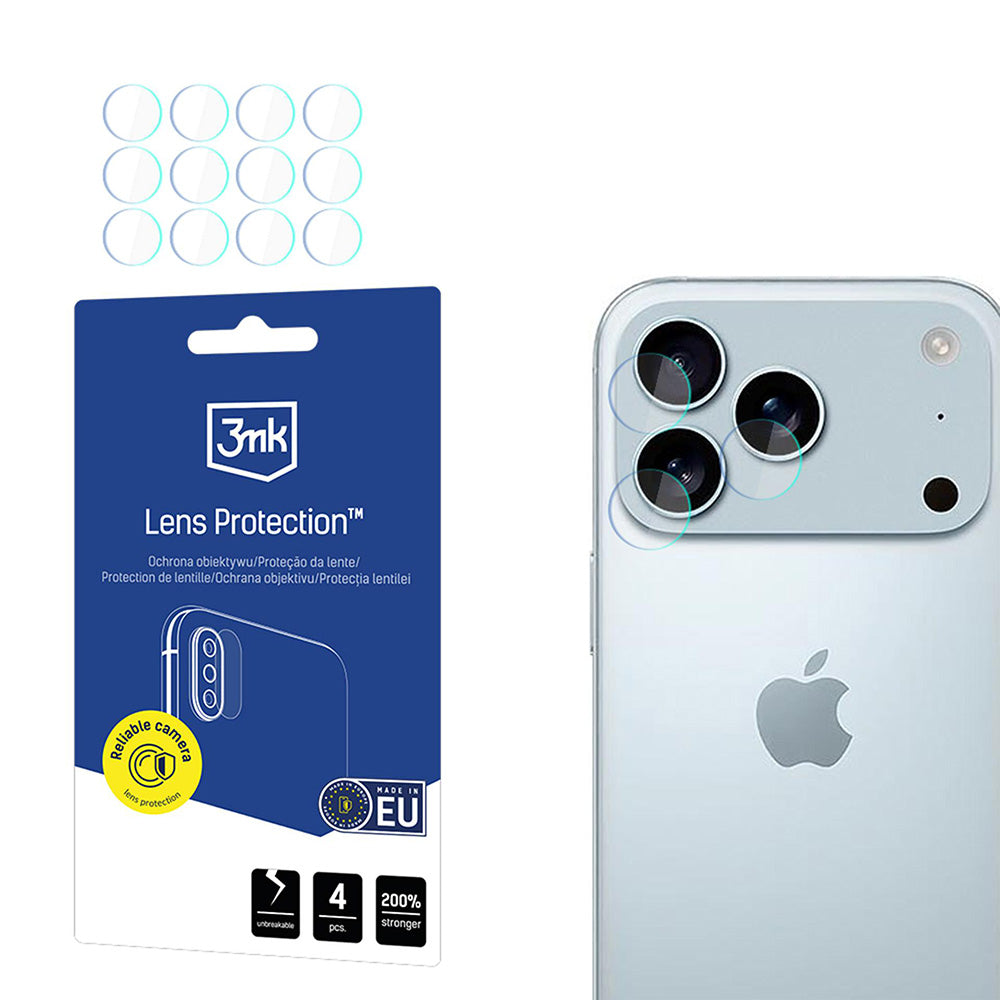 Προστατευτική Μεμβράνη Κάμερας Πίσω 3MK Protection για Apple iPhone 17 Pro, Εύκαμπτο Γυαλί, Σετ 4 τεμαχίων, Διαφανές