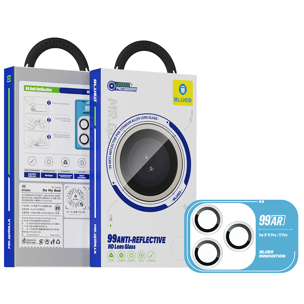 Blueo 99 Anti-Reflective HD Back Camera Protection Film for Apple iPhone 17 Pro Max / 17 Pro, Tempered Glass, Silver