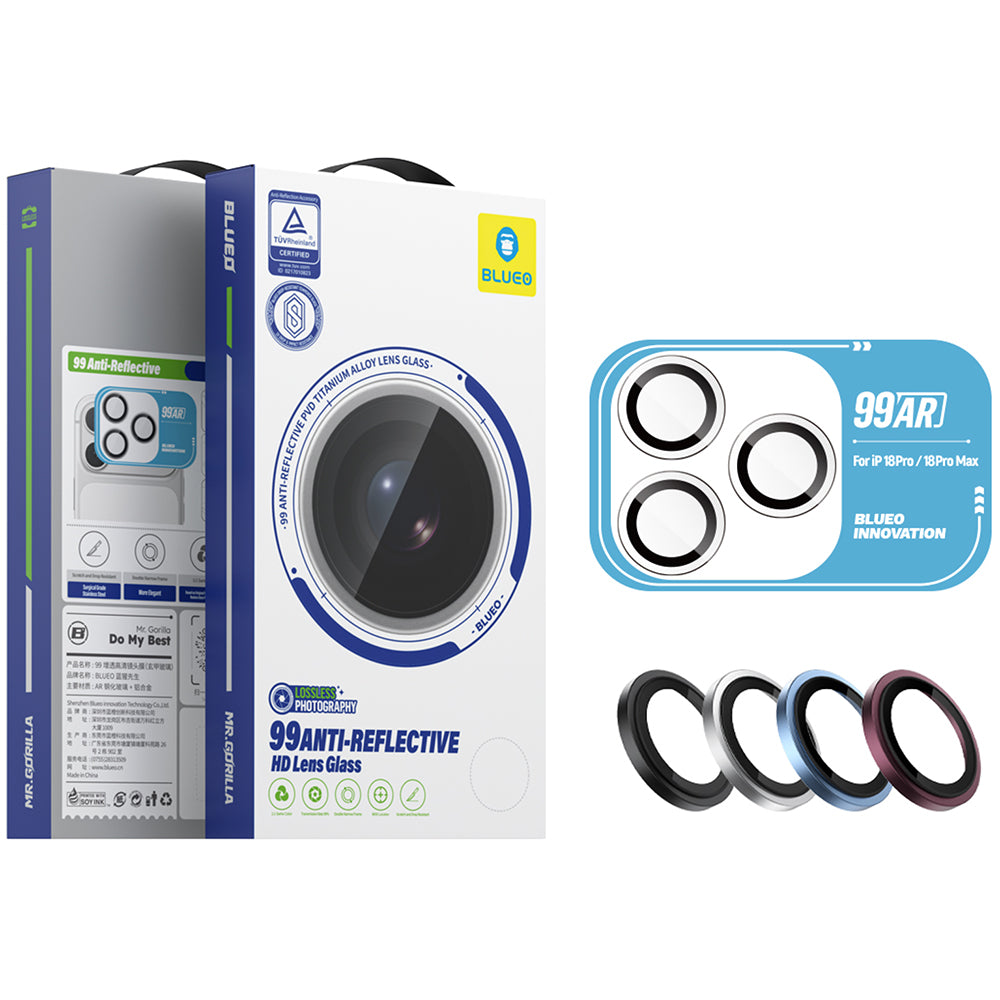 Προστατευτικό κάμερας Blueo 99 Anti-Reflective HD για Apple iPhone 18 Pro / 18 Pro Max, Σκληρυμένο Γυαλί, Μπορντό