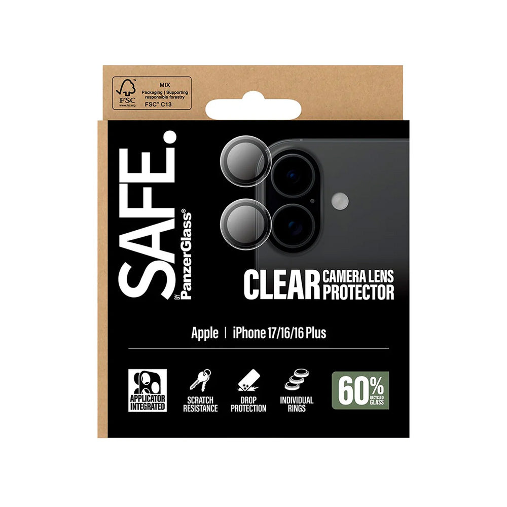 Προστατευτικό Φιλμ Κάμερας Πίσω PanzerGlass Safe. για Apple iPhone 17 / 16 Plus / 16, Ενισχυμένο Γυαλί, Διαφανές