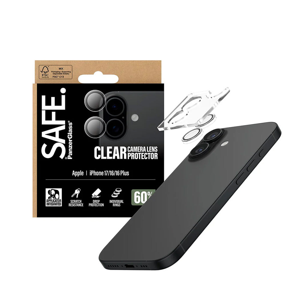 Προστατευτικό Φιλμ Κάμερας Πίσω PanzerGlass Safe. για Apple iPhone 17 / 16 Plus / 16, Ενισχυμένο Γυαλί, Διαφανές