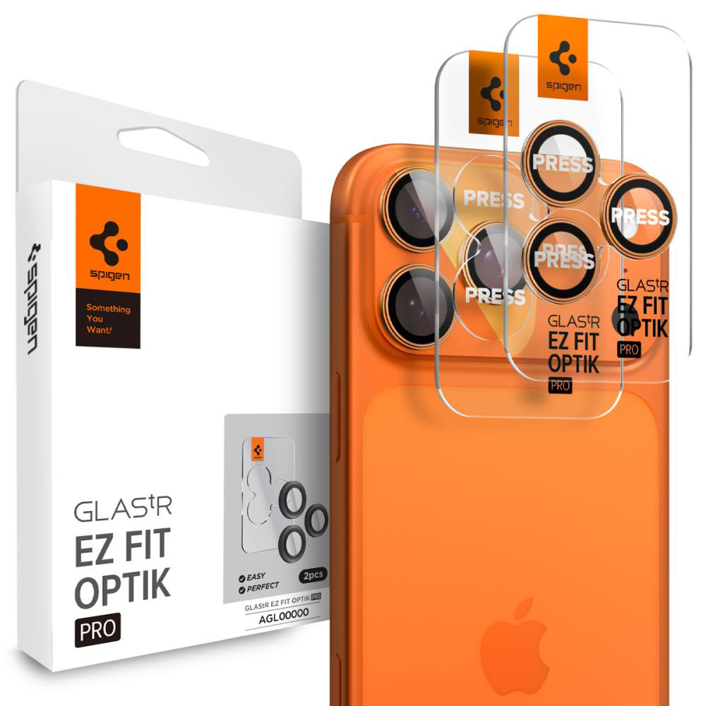 Προστατευτική Μεμβράνη Κάμερας Πίσω Spigen GlastR EZ FIT Optik Pro για Apple iPhone 17 Pro Max / 17 Pro, Ενισχυμένο Γυαλί, Σετ 2 τεμαχίων, Πορτοκαλί