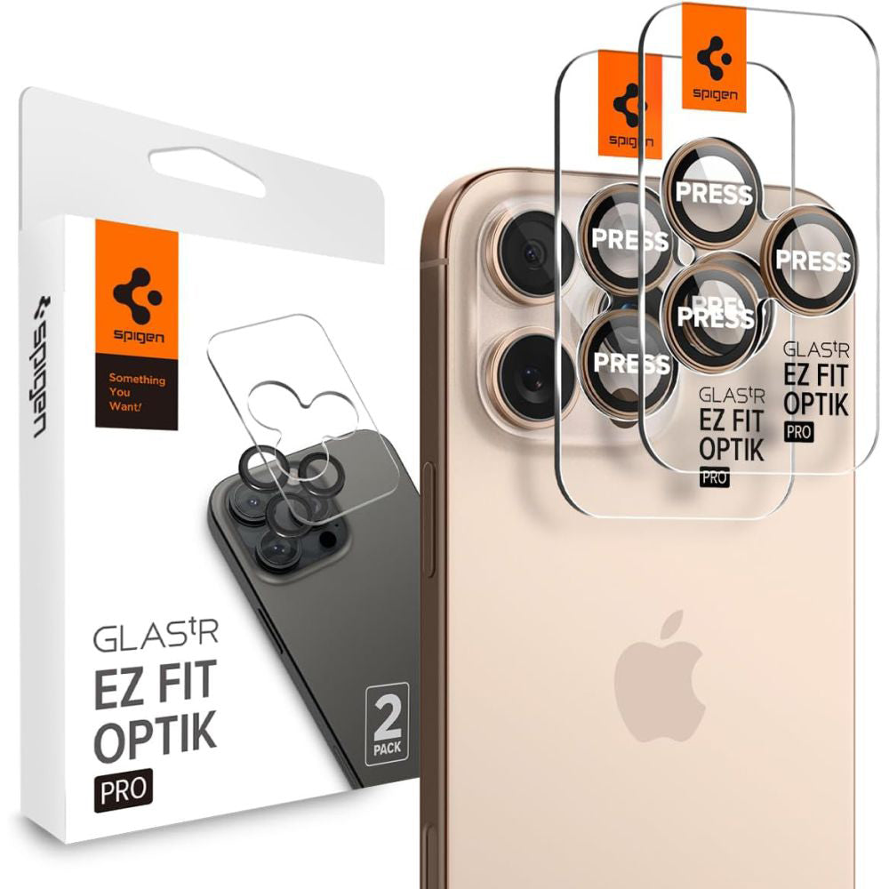 Προστατευτική Μεμβράνη Κάμερας Πίσω Spigen GlastR EZ FIT Optik Pro για Apple iPhone 16 Pro, Ενισχυμένο Γυαλί, Σετ 2 τεμαχίων, Χρώμα Μπρονζέ AGL08862