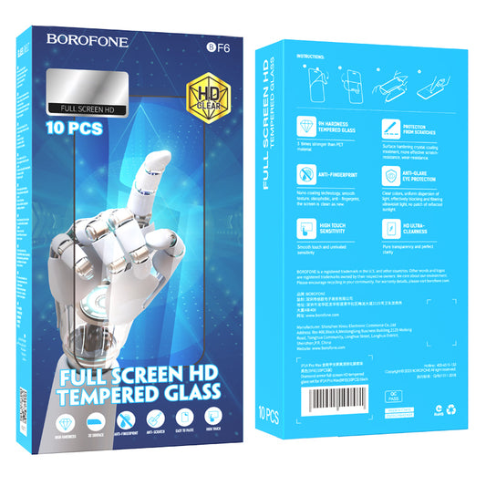 Προστατευτικό οθόνης Borofone BF6 Diamond Armor για Apple iPhone 15 Pro, Προστατευτικό γυαλί, Πλήρης κόλληση, Σετ 10 τεμαχίων, Μαύρο