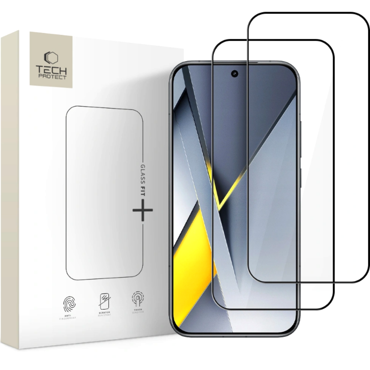 Προστατευτική μεμβράνη οθόνης Tech-Protect FIT+ για Xiaomi Poco F8 Ultra, Ασφαλισμένο γυαλί, Πλήρης κόλλα, Σετ 2 τεμαχίων, 2.5D, Μαύρο
