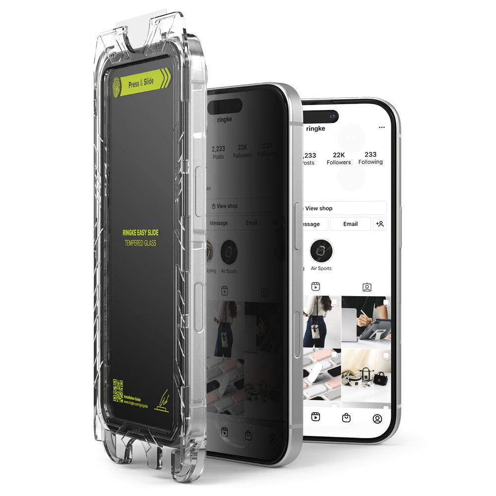 Προστατευτική Μεμβράνη Οθόνης Privacy Ringke Easy Slide για Apple iPhone 16 / 15, Ενισχυμένο Γυαλί, Πλήρης Κόλληση, Σετ 2 τεμαχίων