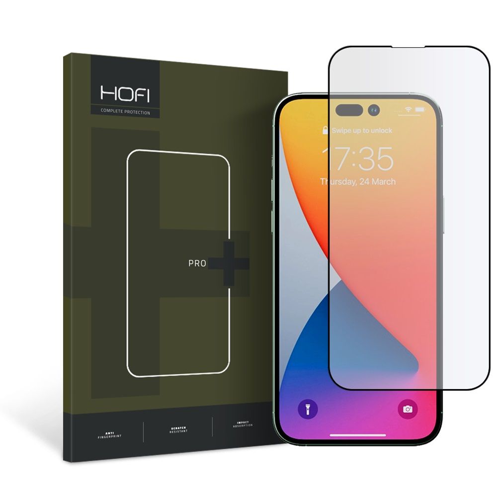 Προστατευτική μεμβράνη οθόνης HOFI PRO+ για Apple iPhone 14 Pro, Ασφαλισμένο γυαλί, Ολόκληρη κόλλα, Μαύρο