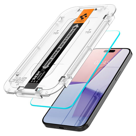 Προστατευτική Μεμβράνη Οθόνης Spigen GlastR EZ FIT για Apple iPhone 15 Pro Max, Ενισχυμένο Γυαλί, Πλήρης Κόλληση, Σετ 2 τεμαχίων AGL06872