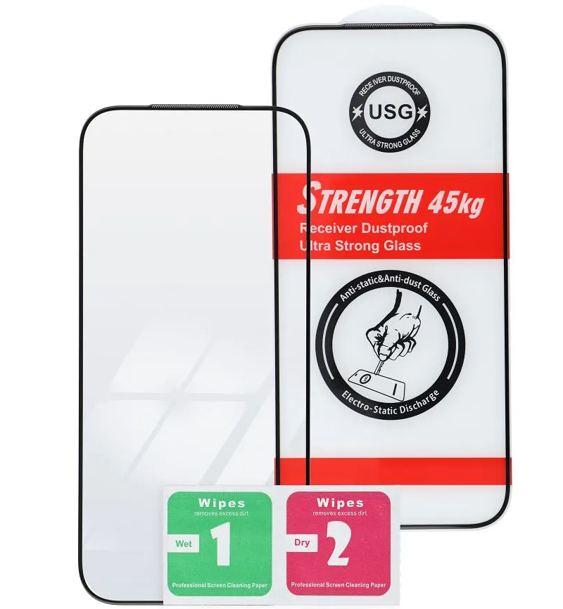 Προστατευτική μεμβράνη οθόνης OEM Ultra Strong 45KG για Apple iPhone 15 Pro, Ενισχυμένο γυαλί, Πλήρης κόλλα, 2.5D, Μαύρο