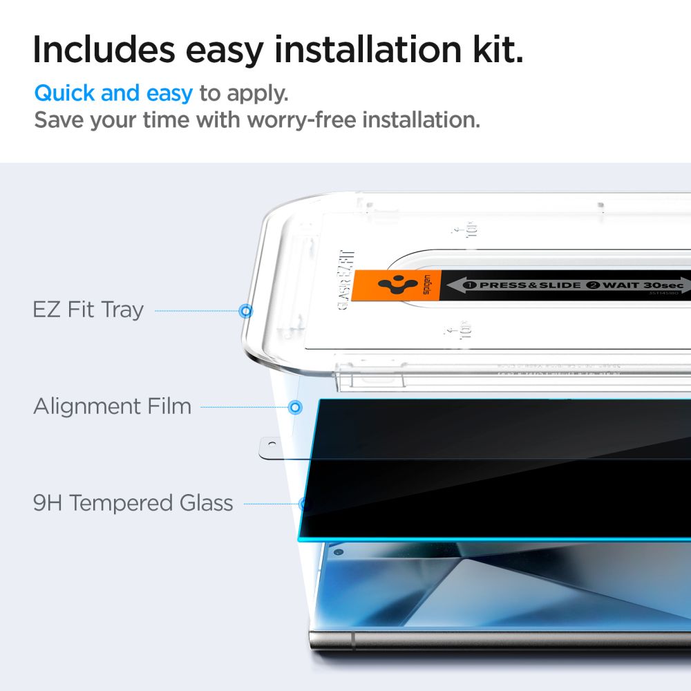 Προστατευτικό οθόνης Spigen EZ FIT Privacy για Samsung Galaxy S24 Ultra S928, προστατευτικό γυαλί, πλήρης κόλλα, σετ 2 τεμαχίων
