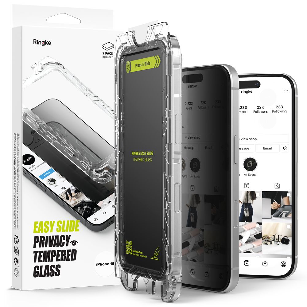Προστατευτική Μεμβράνη Οθόνης Privacy Ringke Easy Slide για Apple iPhone 16 / 15, Ενισχυμένο Γυαλί, Πλήρης Κόλληση, Σετ 2 τεμαχίων