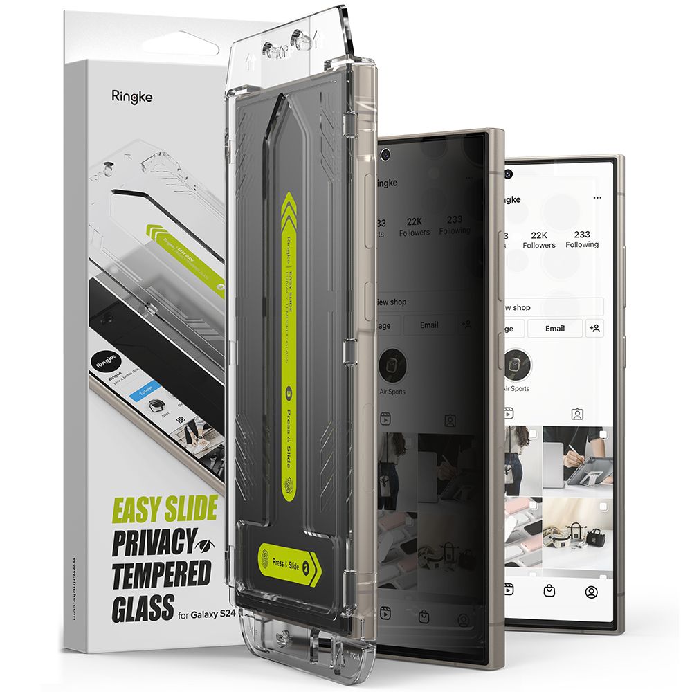 Προστατευτική μεμβράνη οθόνης Privacy Ringke Easy Slide για Samsung Galaxy S24 Ultra S928, Ασφαλισμένο γυαλί, Πλήρης κόλλα, Σετ 2 τεμαχίων