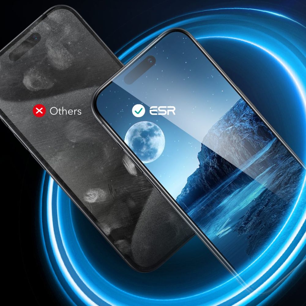 Προστατευτική Μεμβράνη Οθόνης ESR για Apple iPhone 16 / 15, Ενισχυμένο Γυαλί, Πλήρης Κόλληση, Σετ 2 τεμαχίων, Μαύρη