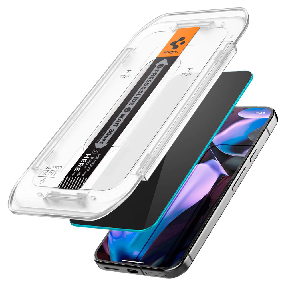 Προστατευτική μεμβράνη οθόνης Privacy Spigen GlastR EZ FIT για Google Pixel 9 Pro XL, Ασφαλισμένο γυαλί, Πλήρης κόλλα, Σετ 2 τεμαχίων AGL09313