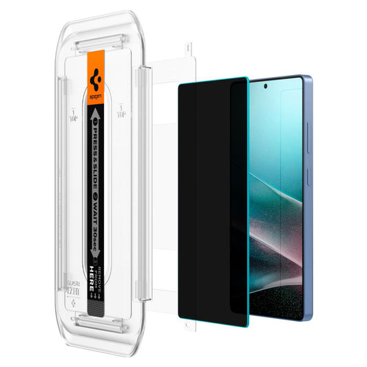 Προστατευτική μεμβράνη οθόνης Privacy Spigen GlastR EZ FIT HD για Samsung Galaxy S25 Ultra S938, Ασφαλισμένο γυαλί, Πλήρης κόλλα, Σετ 2 τεμαχίων AGL09335