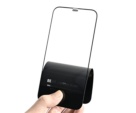 Προστατευτική μεμβράνη οθόνης Bear HD για Apple iPhone 15, Ασφαλισμένο γυαλί, Πλήρης κόλλα, Μαύρο