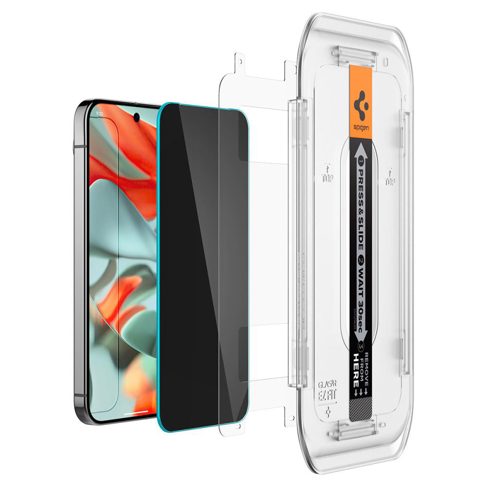 Προστατευτική μεμβράνη οθόνης Privacy Spigen GlastR EZ FIT για Google Pixel 9 Pro XL, Ασφαλισμένο γυαλί, Πλήρης κόλλα, Σετ 2 τεμαχίων AGL09313