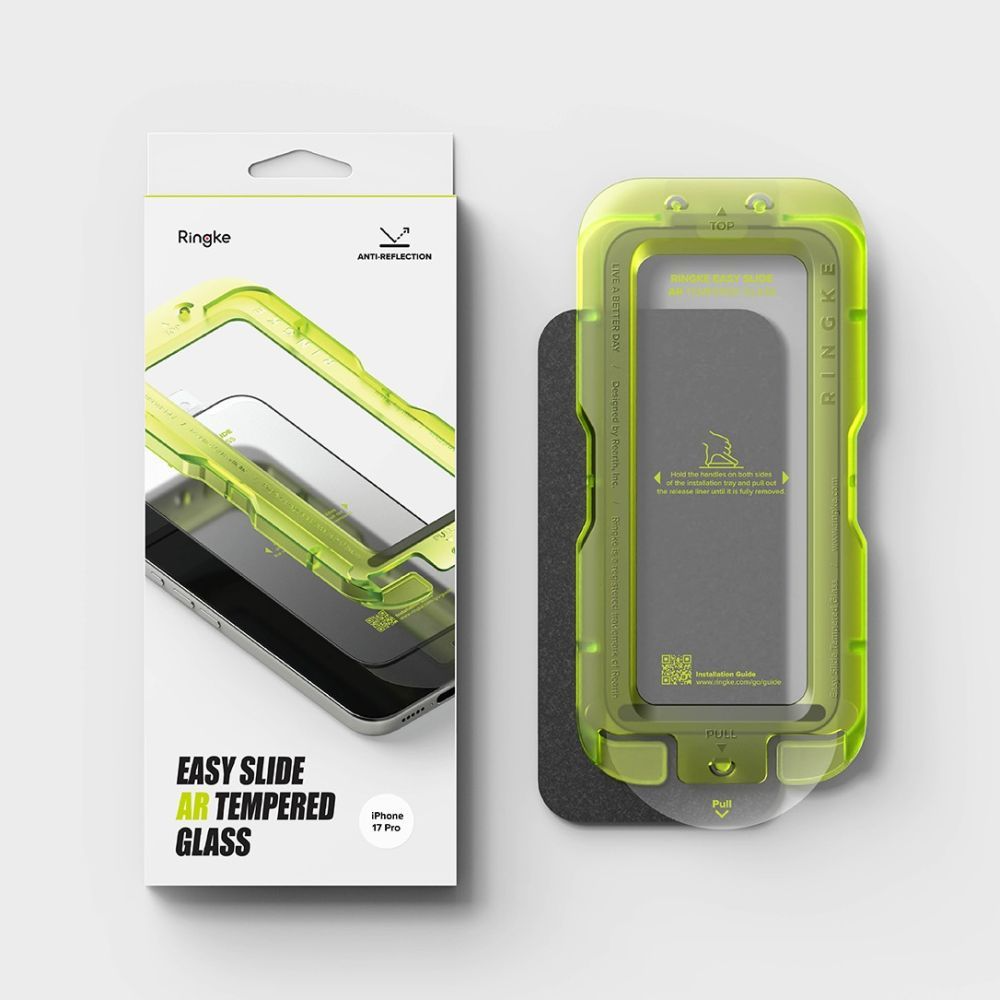 Προστατευτική μεμβράνη οθόνης Ringke Easy Slide AR για Apple iPhone 17 Pro, Ασφαλισμένο γυαλί, Πλήρης κόλλα, 2.5D, Μαύρο