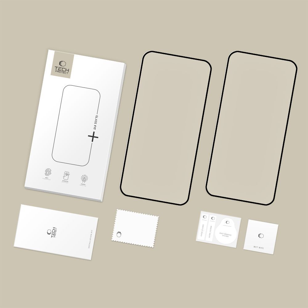 Προστατευτική μεμβράνη οθόνης Tech-Protect FIT+ για Motorola Moto G77 / G67, Ασφαλισμένο γυαλί, Πλήρης κόλλα, Σετ 2 τεμαχίων, 2.5D, Μαύρο