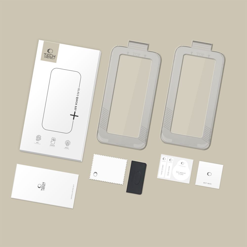 Προστατευτική Μεμβράνη Οθόνης Tech-Protect Quick Set+ για Apple iPhone 17, Ενισχυμένο Γυαλί, Πλήρης Κόλληση, Σετ 2 τεμαχίων, Μαύρη