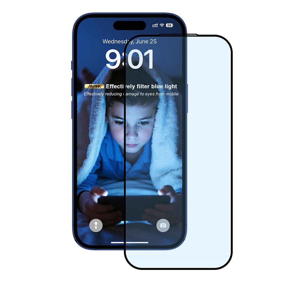 Anti Blue Light Anank 5X Reinforced Screen Protector for Apple iPhone 17 Air, Tempered Glass, Full Glue, 2.5D, Black