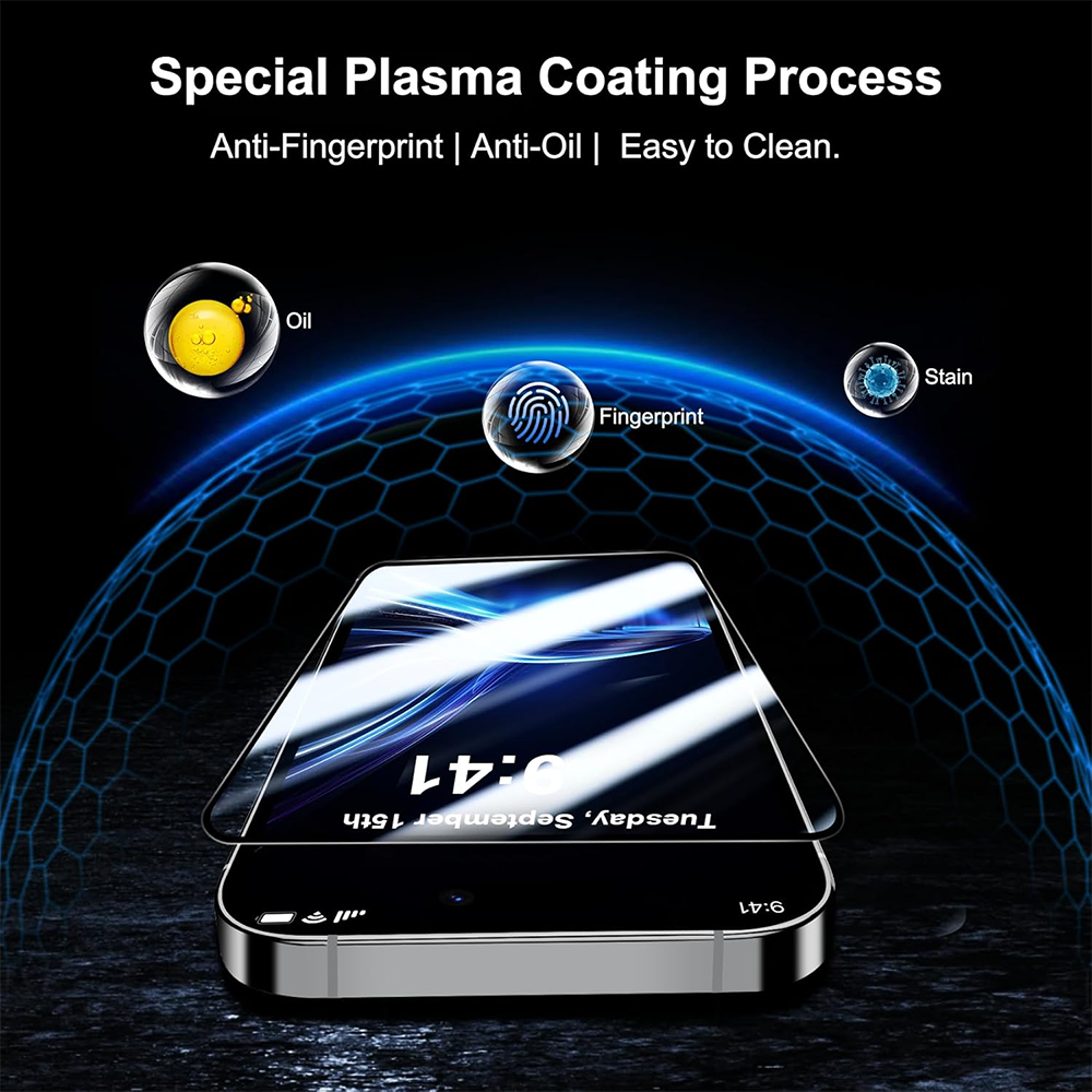 Προστατευτική μεμβράνη οθόνης Blueo Anti-Broken για Apple iPhone 16 Plus / 15 Plus / 14 Pro Max, Ασφαλισμένο γυαλί, Πλήρης κόλλα, Μαύρο