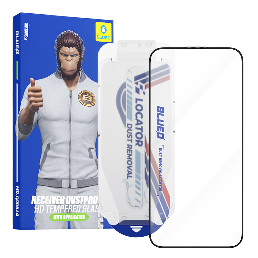 Προστατευτική μεμβράνη οθόνης Blueo Anti-Dust HD Applicator Pro για Apple iPhone 16 Pro, Ασφαλισμένο γυαλί, Πλήρης κόλλα, Μαύρο