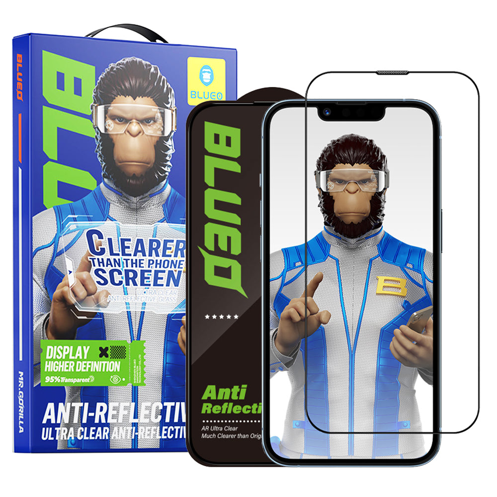 Προστατευτική μεμβράνη οθόνης Blueo Anti-Reflective HD για Apple iPhone 17e / 16e / 14 / 13 Pro, Ασφαλισμένο γυαλί, Πλήρης κόλλα, Μαύρο