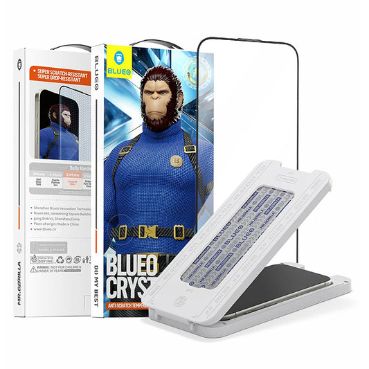 Blueo Crystal Anti-Scratch Screen Protector Applicator for Apple iPhone 17 Pro / 17 / 16 Pro, Tempered Glass, Full Glue, Black