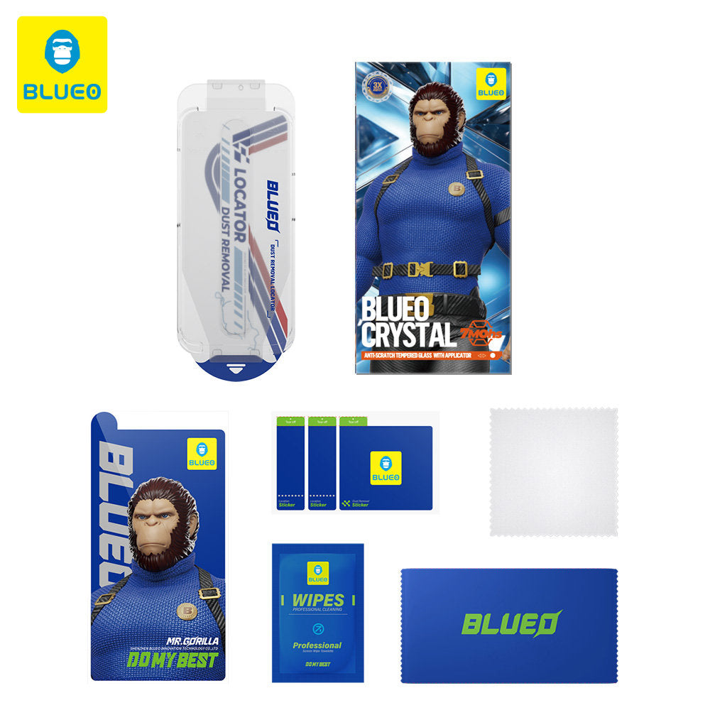 Προστατευτική Μεμβράνη Οθόνης Blueo Crystal Anti-Scratch Applicator για Apple iPhone 17 Pro / 17 / 16 Pro, Ενισχυμένο Γυαλί, Full Glue, Μαύρη