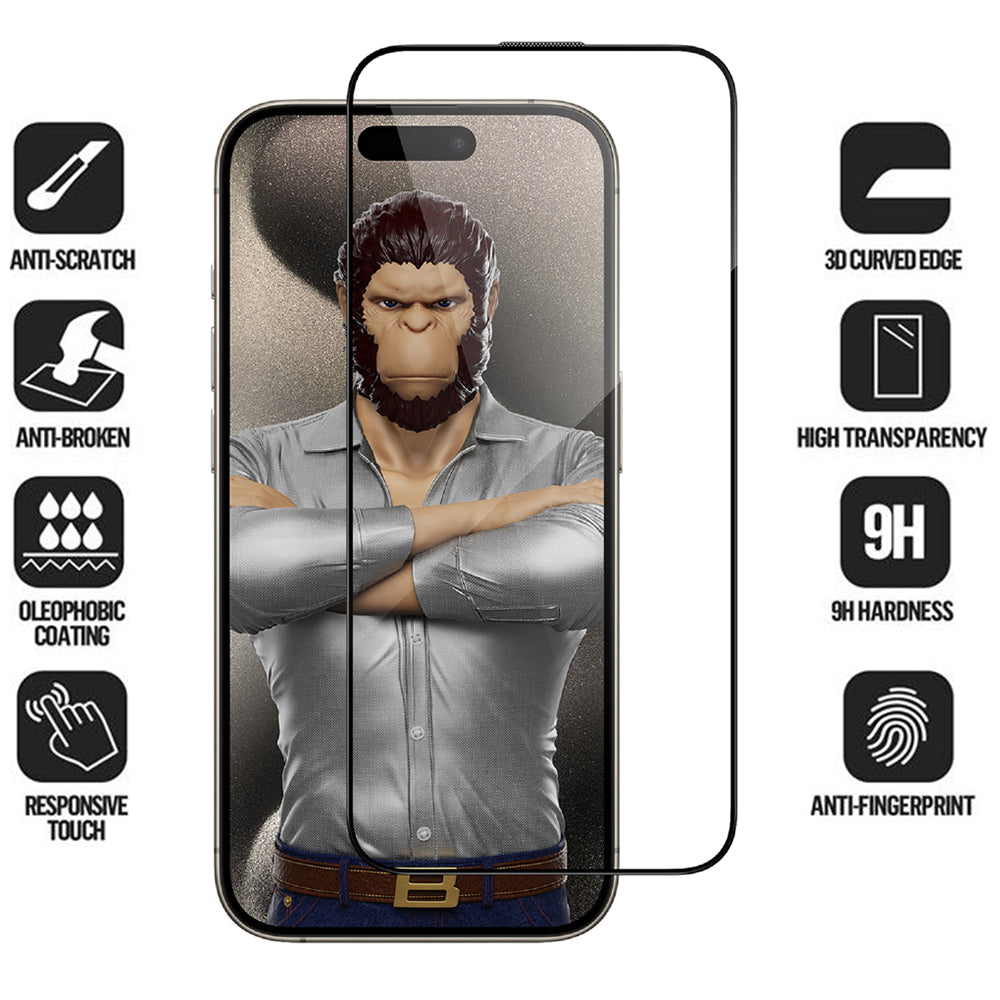 Προστατευτική μεμβράνη οθόνης Blueo HD Applicator Pro για Apple iPhone 16 Pro Max, ασφαλισμένο γυαλί, πλήρης κόλλα, 3D, μαύρο