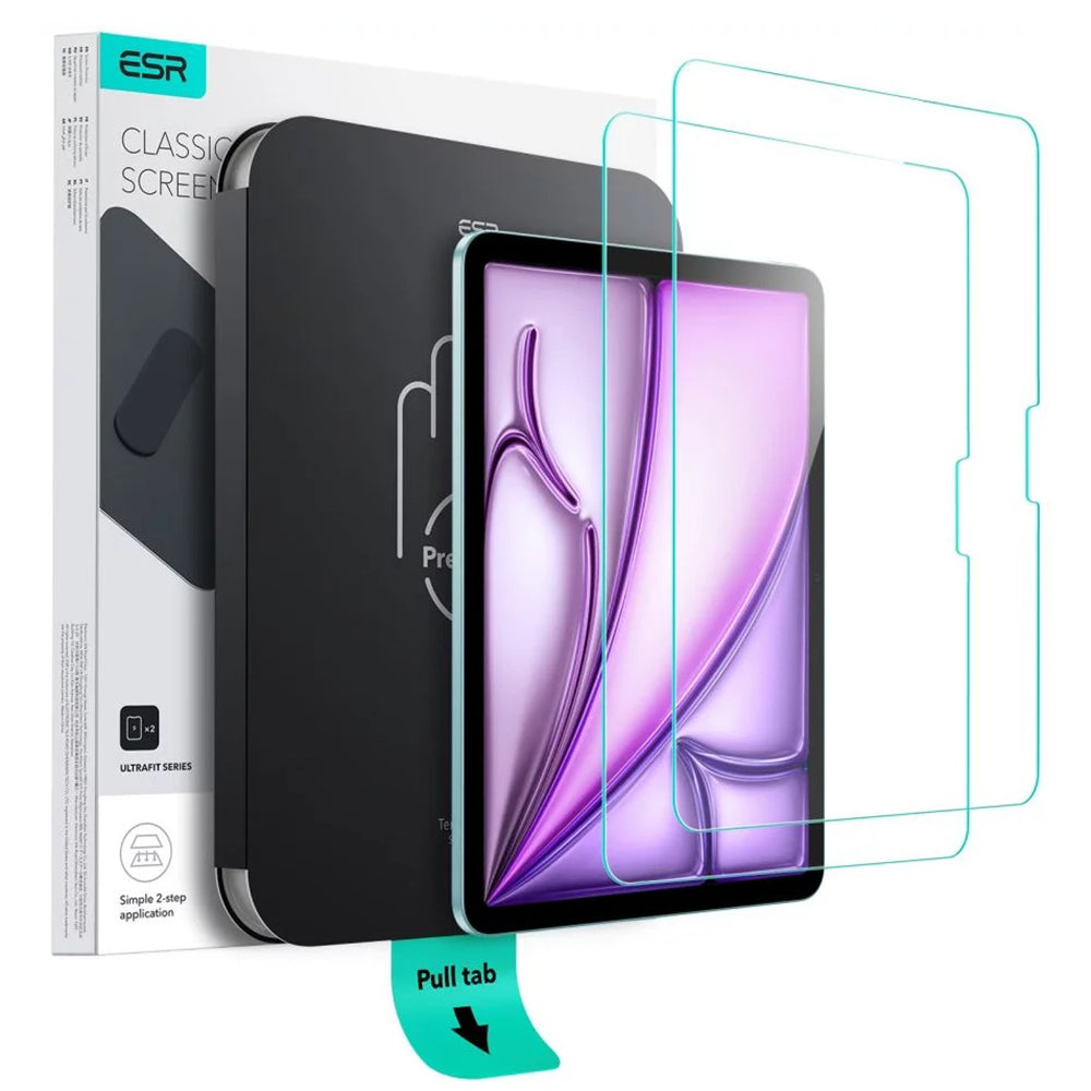 Προστατευτική μεμβράνη οθόνης ESR UltraFit για Apple iPad Air 11 (2026) / Air 11 (2025), Ασφαλισμένο γυαλί, Πλήρης κόλλα, Σετ 2 τεμαχίων
