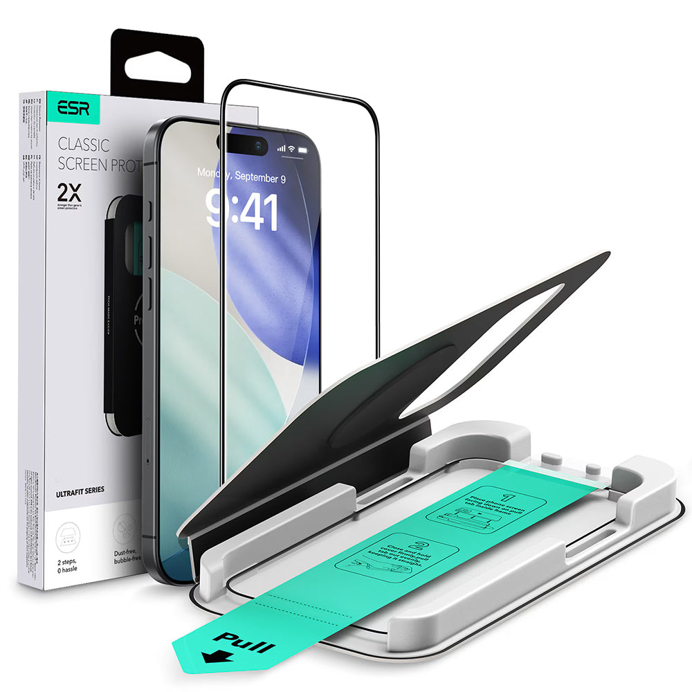 Προστατευτική Μεμβράνη Οθόνης ESR UltraFit για Apple iPhone 17 / 16 Pro, Ενισχυμένο Γυαλί, Πλήρης Κόλληση, Μαύρη