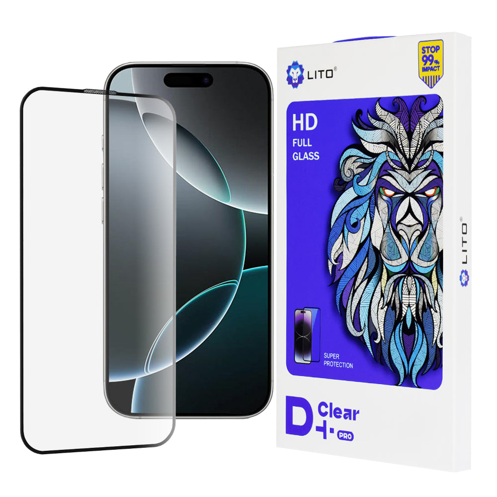 Προστατευτική μεμβράνη οθόνης Lito D+ Pro για Apple iPhone 16 Pro, Ασφαλισμένο γυαλί, Πλήρης κόλλα, Μαύρο