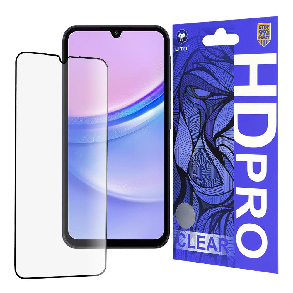 Προστατευτική μεμβράνη οθόνης Lito HD Pro Clear για Samsung Galaxy A15 5G A156 / A15 A155 / A25 A256 / A24 4G A245, Ασφαλισμένο γυαλί, Πλήρης κόλλα, Μαύρο