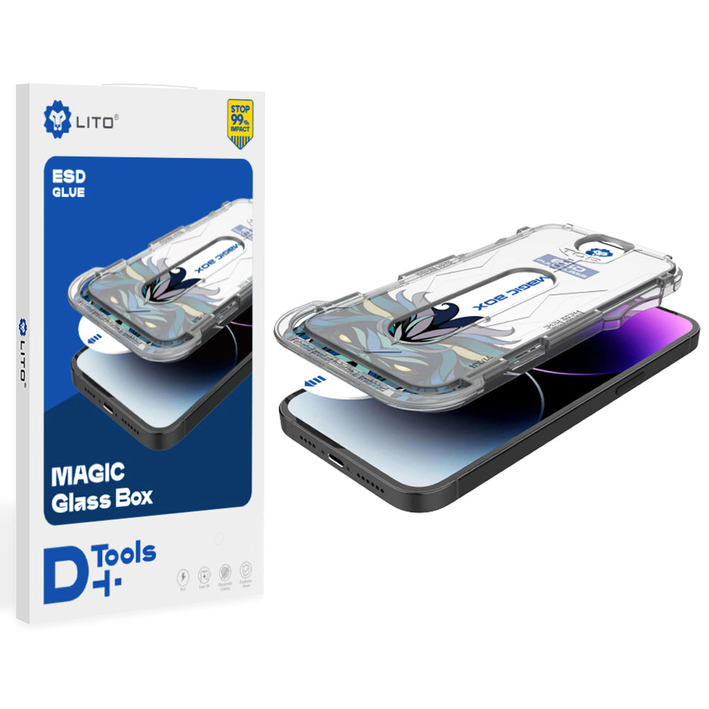 Προστατευτική μεμβράνη οθόνης Lito Magic Glass Box D+ Tools για Apple iPhone 16, Ασφαλισμένο γυαλί, Πλήρης κόλλα