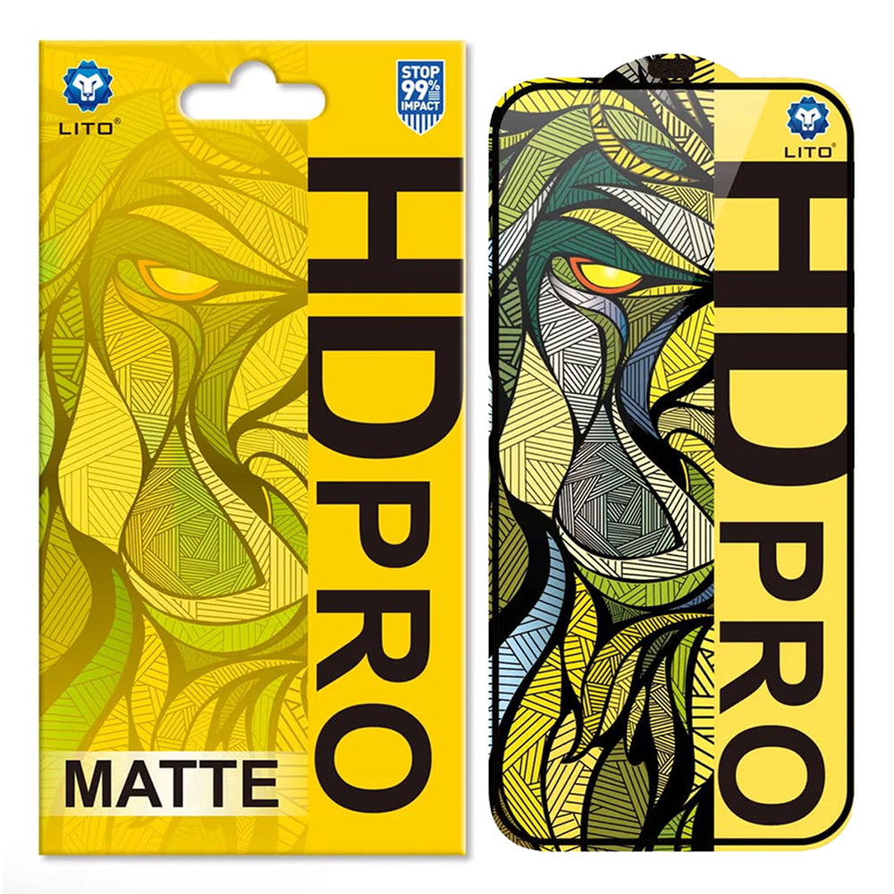 Προστατευτική μεμβράνη οθόνης Matte Lito HD Pro για Apple iPhone 16, Ασφαλισμένο γυαλί, Πλήρης κόλλα, Μαύρο