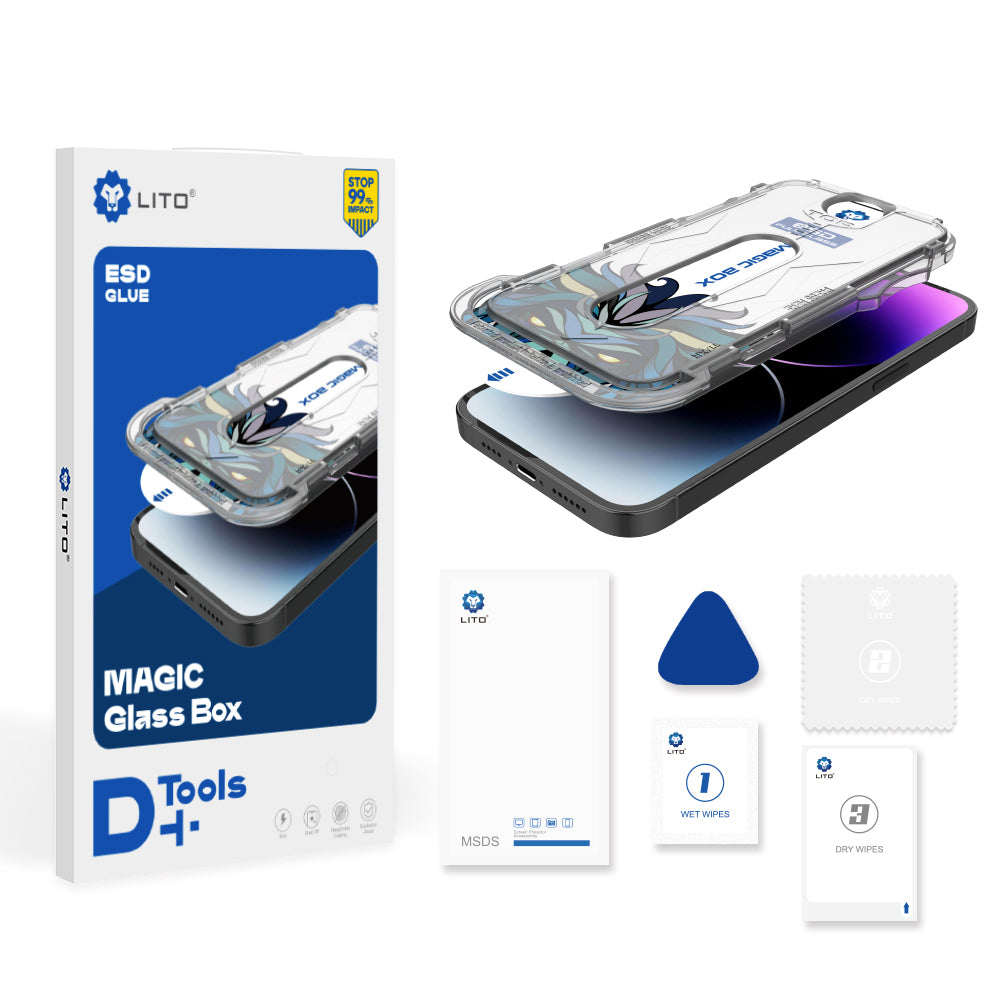 Προστατευτική μεμβράνη οθόνης Matte Lito Magic Glass Box D+ Tools για Apple iPhone 16, Ασφαλισμένο γυαλί, Πλήρης κόλλα