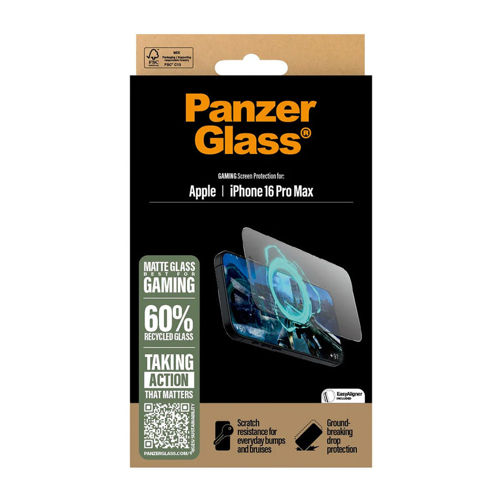 Προστατευτική Μεμβράνη Οθόνης Matte PanzerGlass Ultra-Wide Fit Gaming για Apple iPhone 16 Pro Max, Ενισχυμένο Γυαλί, Full Glue, Μαύρη