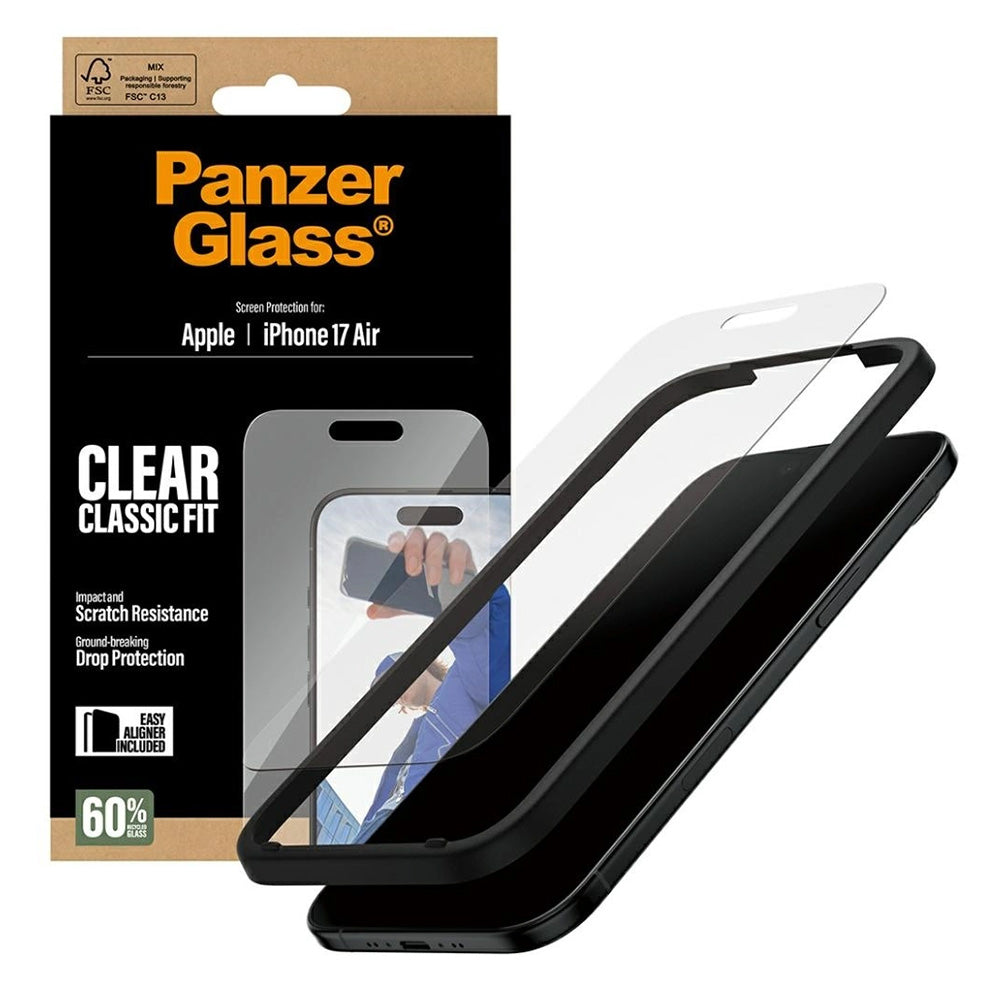 Προστατευτική Μεμβράνη Οθόνης PanzerGlass Classic Fit EasyAligner για Apple iPhone 17 Air, Ενισχυμένο Γυαλί, Full Glue