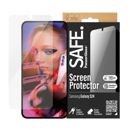 Προστατευτική Μεμβράνη Οθόνης PanzerGlass Safe. Ultra-Wide Fit EasyAligner για Samsung Galaxy S24 S921, Ενισχυμένο Γυαλί, Full Glue