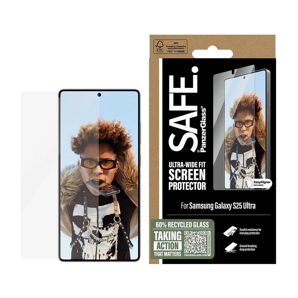 Προστατευτική Μεμβράνη Οθόνης PanzerGlass Safe. Ultra-Wide Fit EasyAligner για Samsung Galaxy S25 Ultra S938, Ενισχυμένο Γυαλί, Full Glue